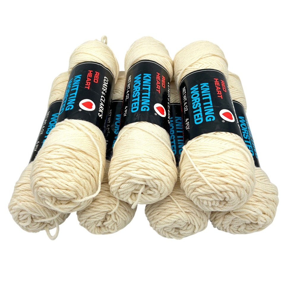 VTG Red Heart Coats & Clark 100% Virgin Wool Yarn Lot 7 Eggshell Same‎ Dye Lot